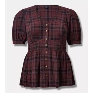 Torrid Babydoll Crinkle Flannel Gauze Button Up Short Sleeve Top Size 1X 14-16